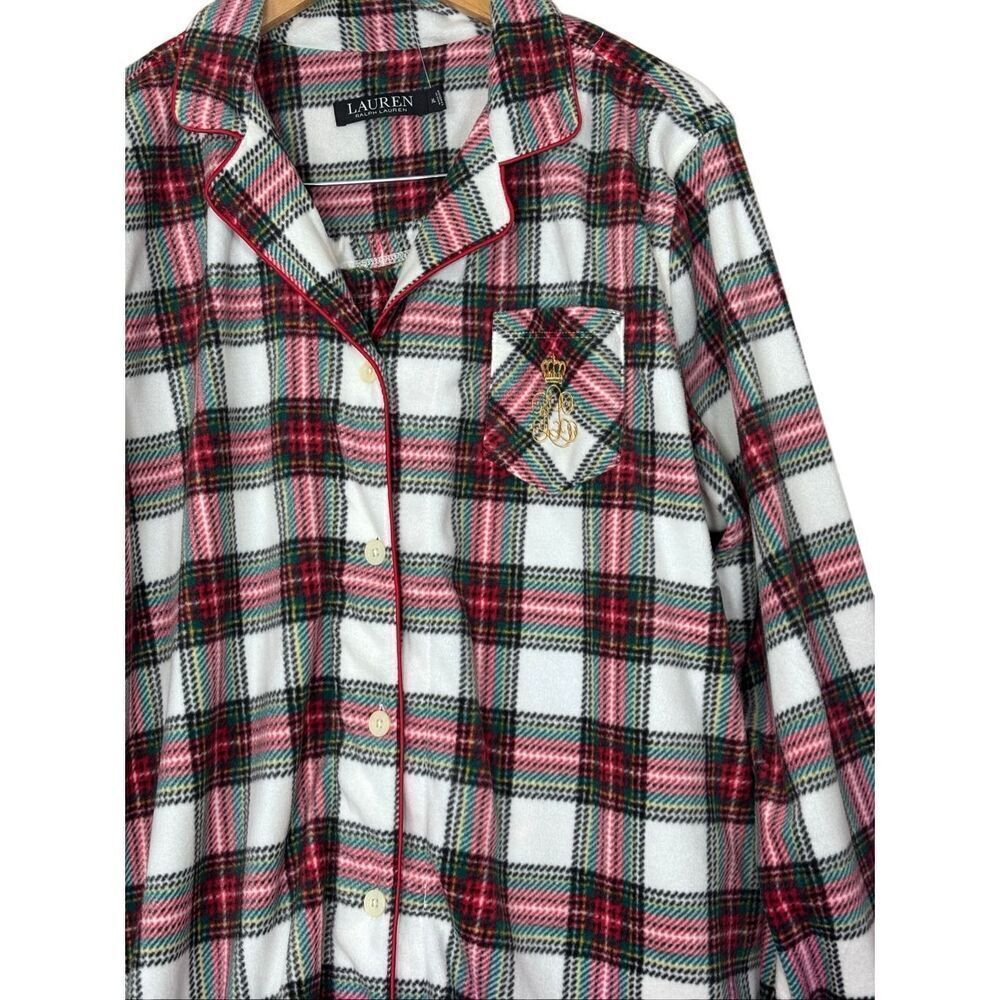 Lauren Ralph Lauren Cream Red Plaid Soft Fleece Pajama 2 PC Set XL Women’s new - Picture 10 of 10